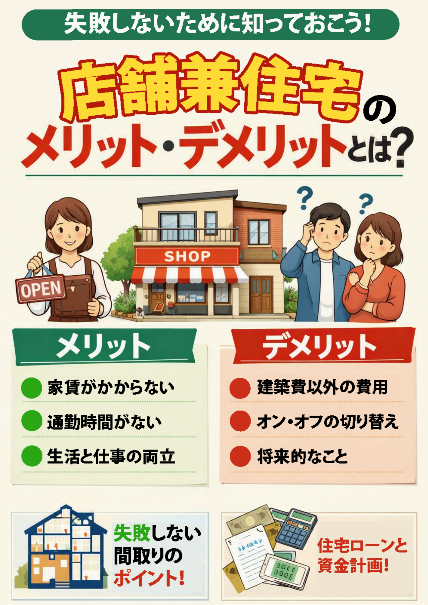 【山梨×新築】店舗兼住宅を建てるメリット・デメリットとは？失敗しない間取りと資金計画のポイント