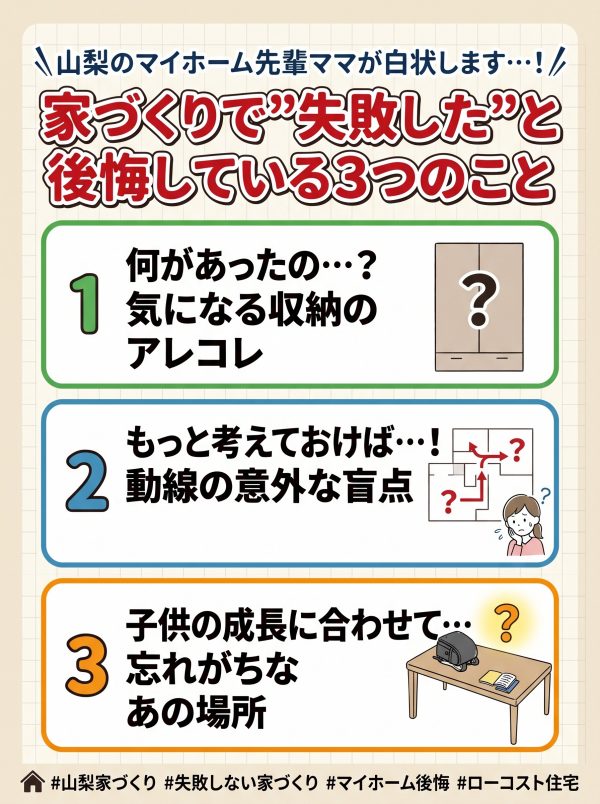 山梨のマイホーム先輩ママが白状します…！家づくりで”失敗した”と後悔している3つのこと