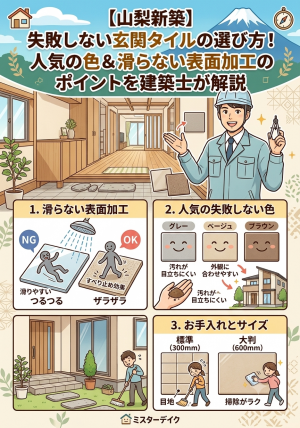 【山梨新築】失敗しない玄関タイルの選び方！人気の色＆滑らない表面加工のポイントを建築士が解説